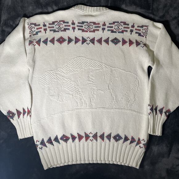Vintage Lands End Sweater Mens Size M Indian Buffalo Southwest Native Knit USA - Picture 2 of 8